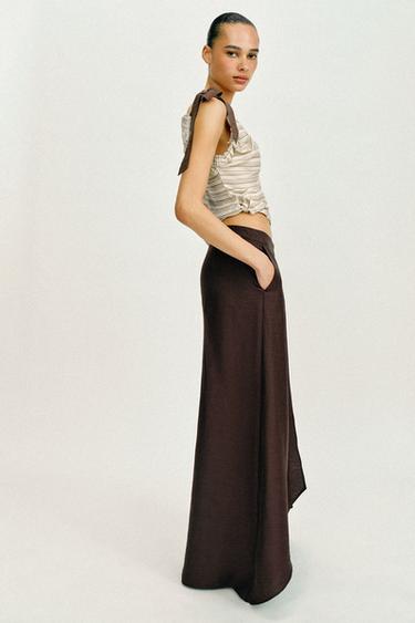 LINEN BLEND WIDE-LEG TROUSERS - Brown by Zara - Image 4