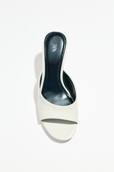 LEATHER TRANSPARENT WEDGE MULES - Ecru White by Zara