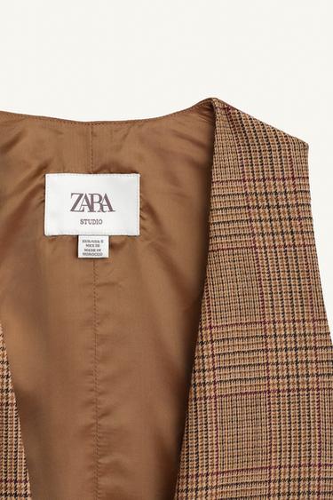 GILET À CARREAUX EN LAINE ÉDITION LIMITÉE - Marron de Zara - Image 6