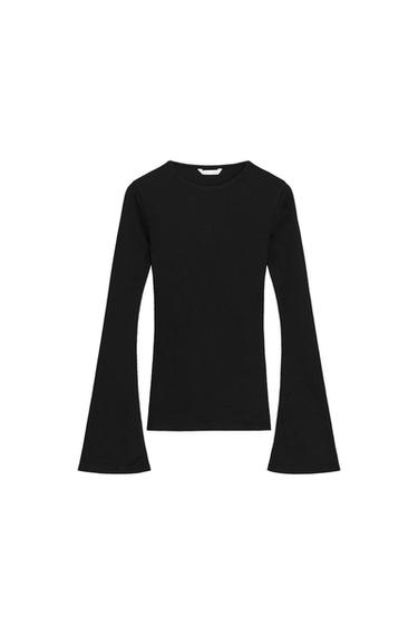 LONG SLEEVE FLARED T-SHIRT - Black by Zara