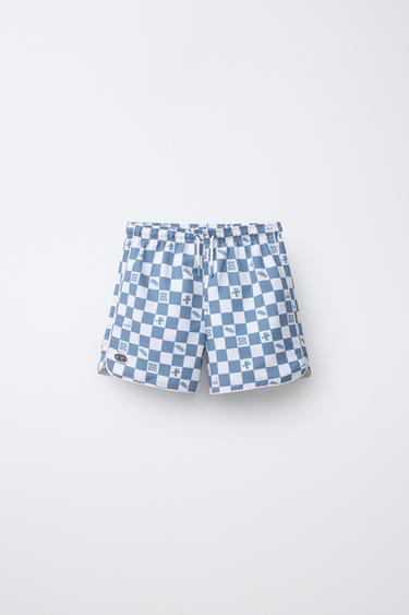 AGES 6-14 / CHECKERBOARD LOGO RUBBERISED SWIM SHORTS - Blue by Zara - Image 0