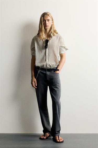 Zara GEOMETRIC PRINT RELAXED FIT SHIRT - Stone
