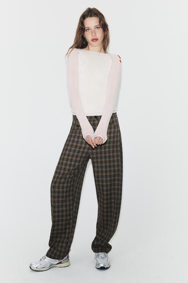 CHECKED BALLOON TROUSERS - Grey / Tan by Zara