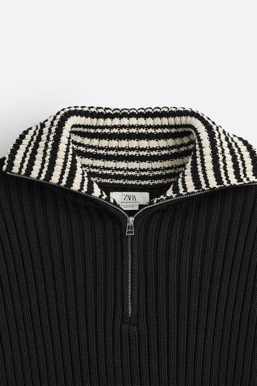 LIMITED EDITION STRIPE ZIP-NECK SWEATER - Ecru by Zara - Image 9