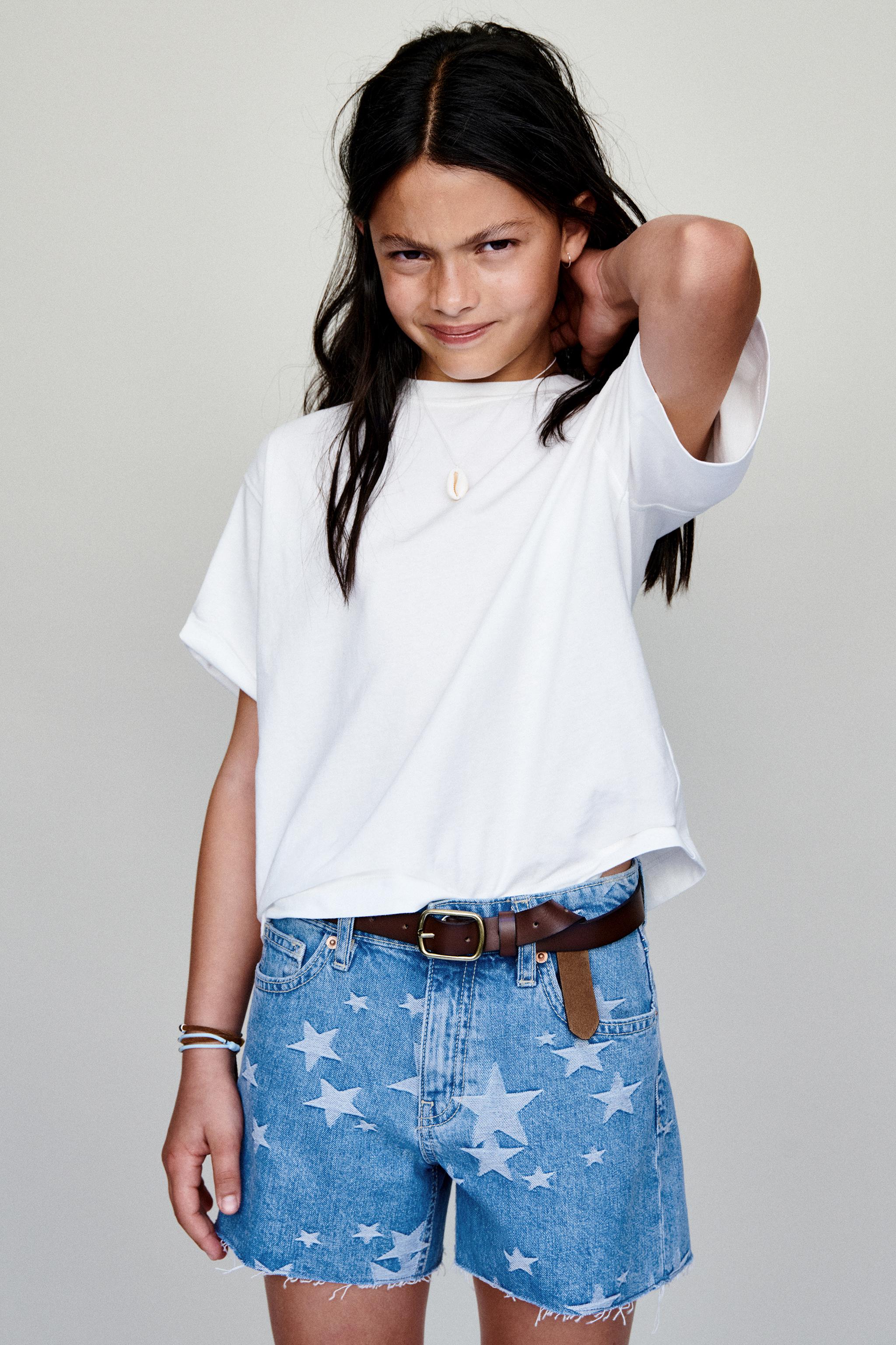 STAR PRINT DENIM SHORTS — Blue