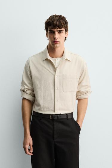 СОРОЧКА RELAXED FIT У КЛІТИНКУ - Сіровато-бежевий колір Zara