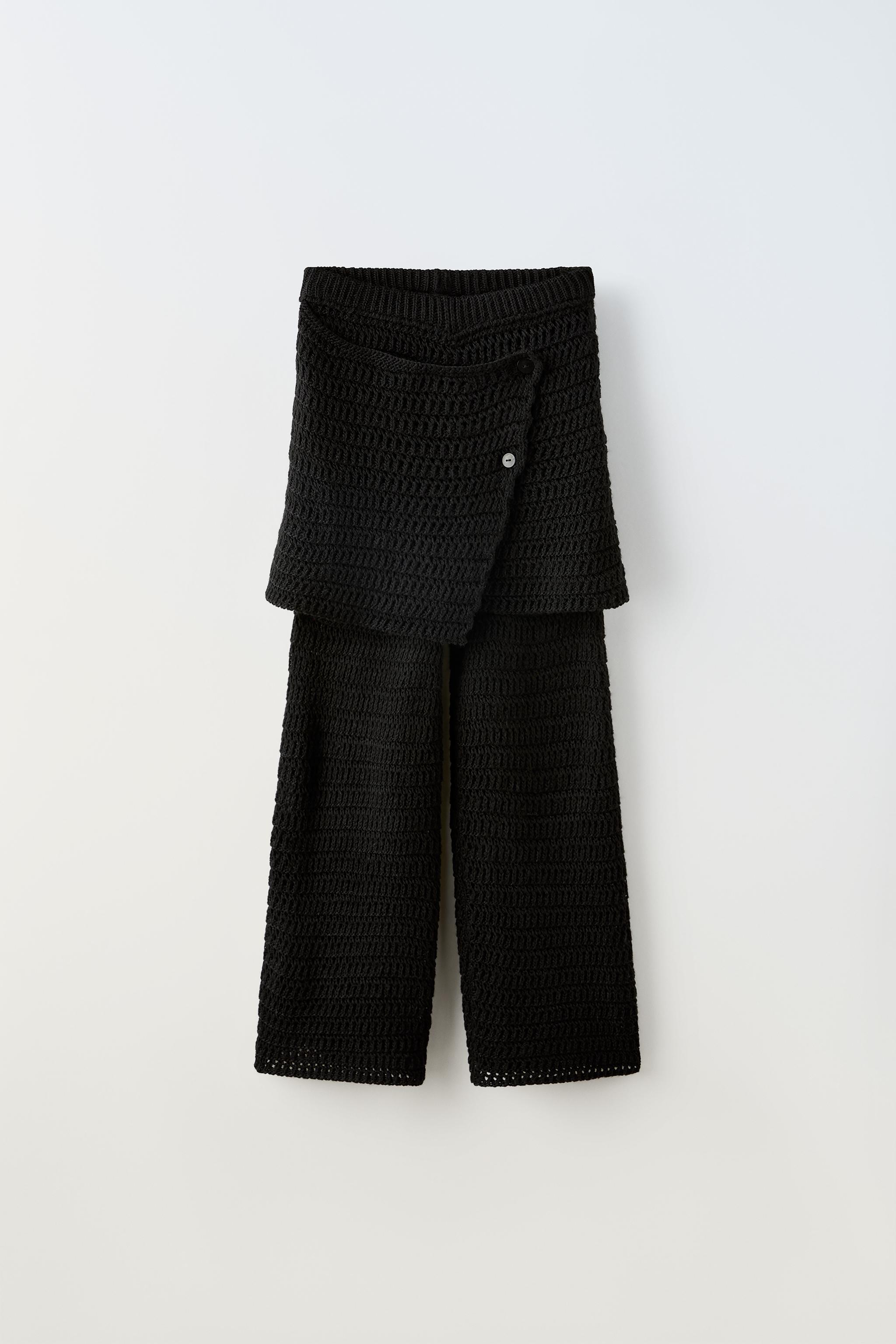 KNIT PANTS WITH SKIRT - Black