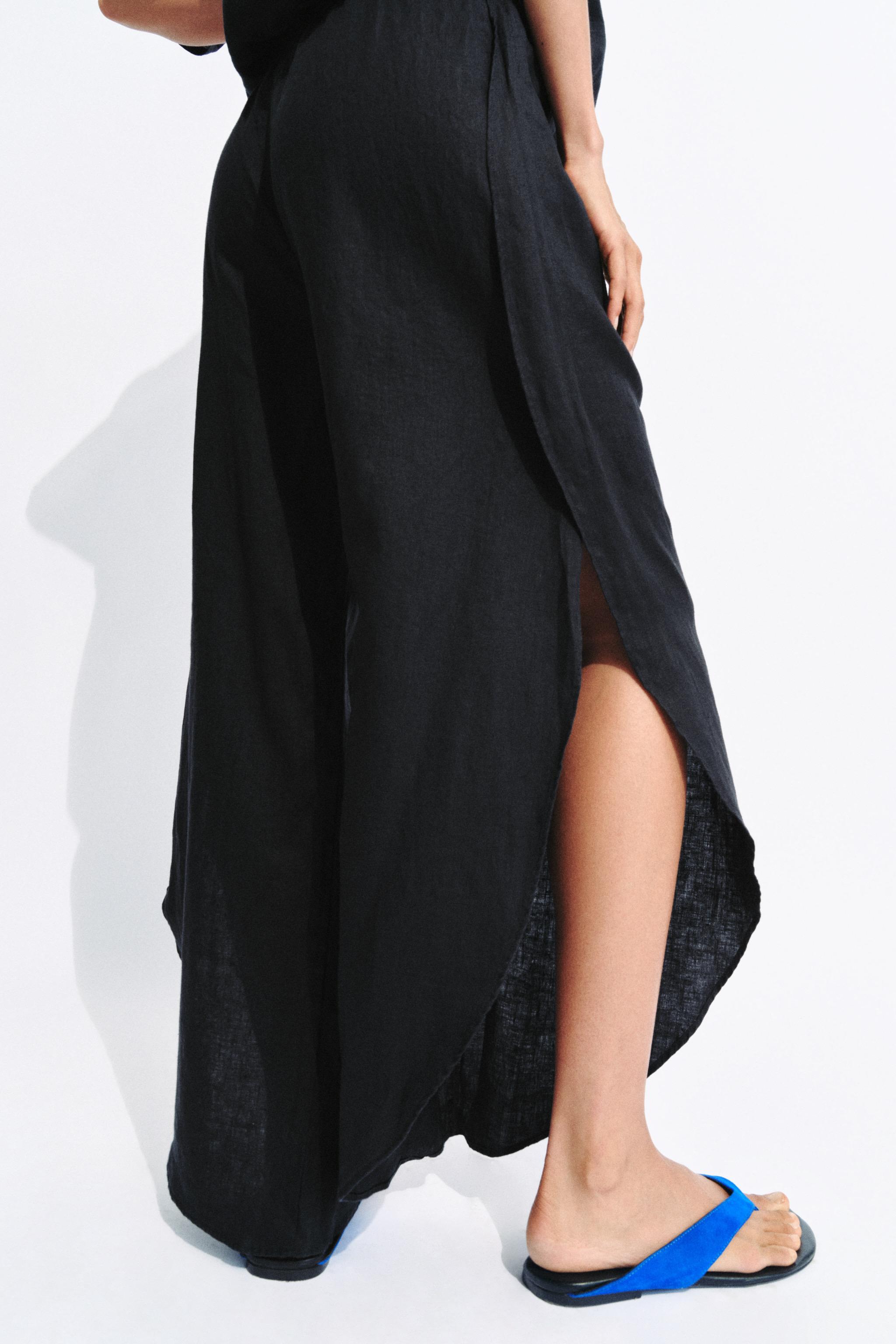 ZW COLLECTION 100% LINEN PANTS WITH VENTS — Black