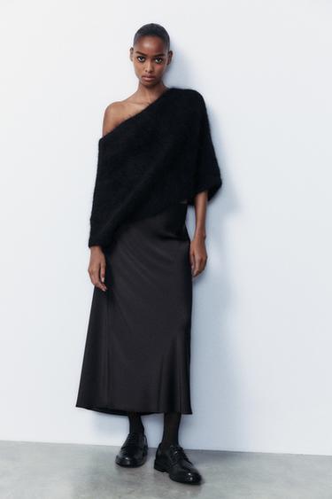 JUPE MI-LONGUE SATINÉE - Noir de Zara
