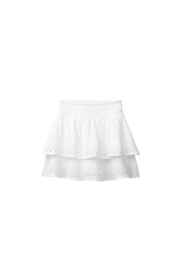 STUDDED AND RUFFLED BERMUDA SKORT - White by Zara
