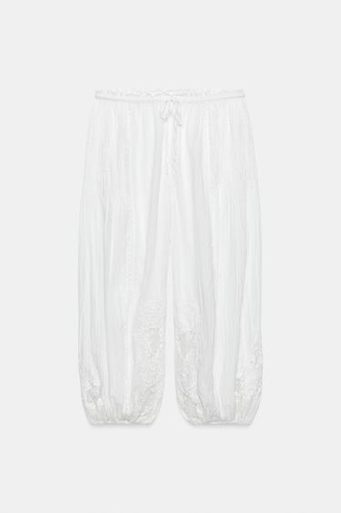 PANTALON BOUFFANT DENTELLE ZW COLLECTION - Blanc cassé de Zara