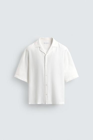 Zara BOXY FIT FLOWY SHIRT - Oyster-white