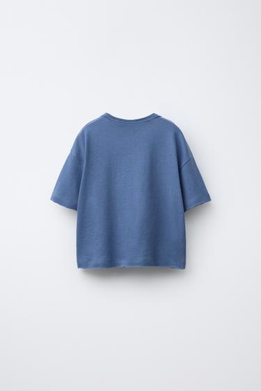 FADED EFFECT T-SHIRT WITH COTTON AND LINEN - Faded blue by Zara - Image 3