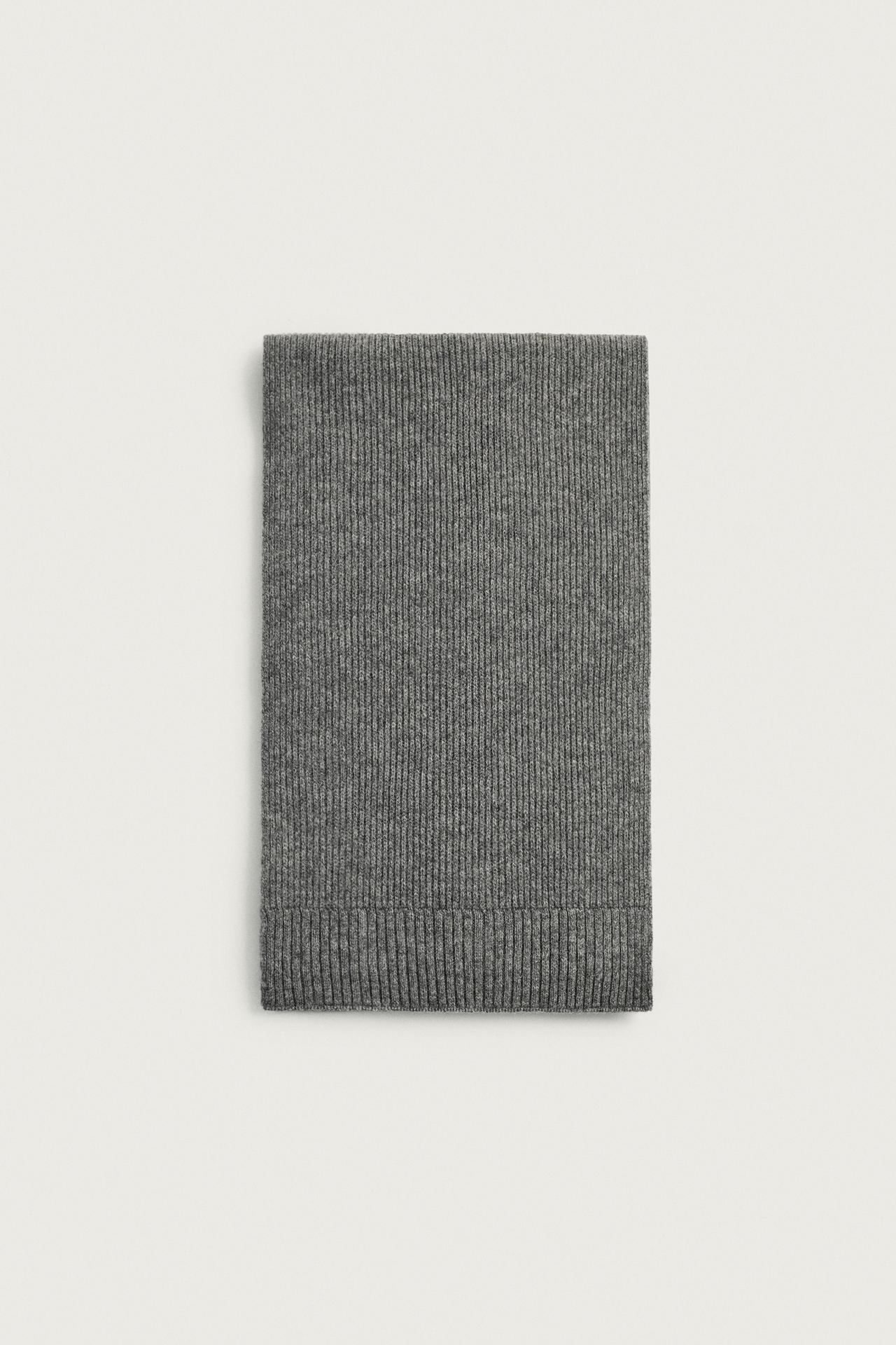 100% WOOL KNIT SCARF — Gray