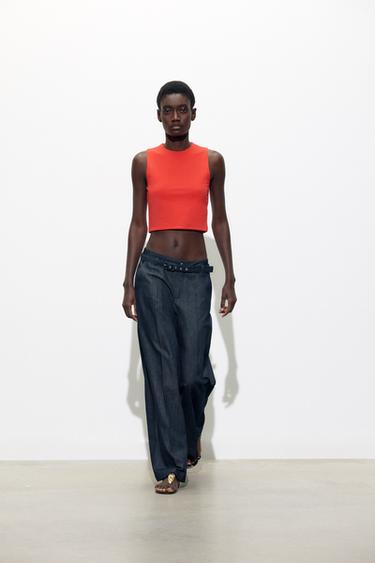 TOP CROPPED EN COTON - Rouge de Zara