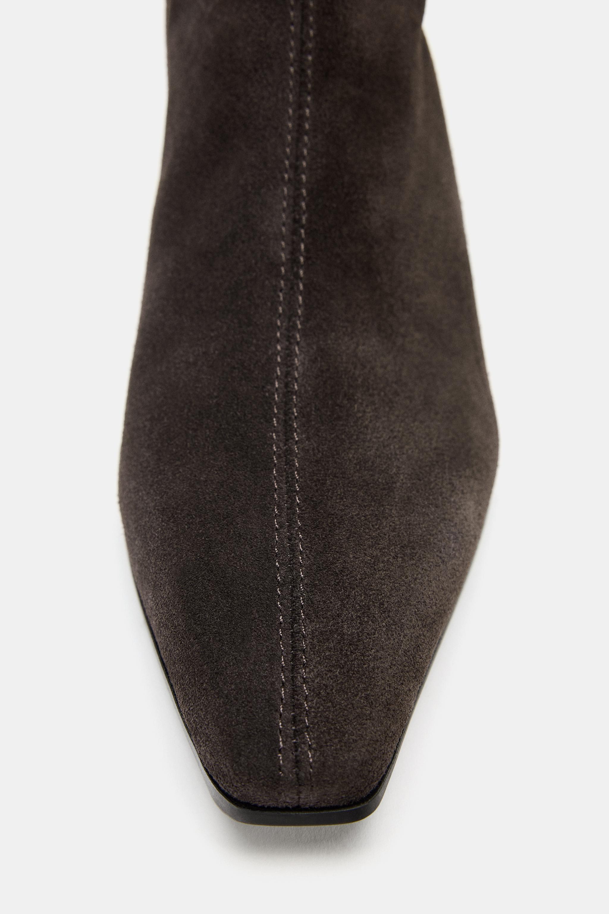 SPLIT LEATHER KITTEN HEEL ANKLE BOOTS