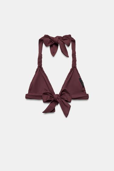 PLEATED TRIANGLE BIKINI TOP - Brown by Zara - Image 2