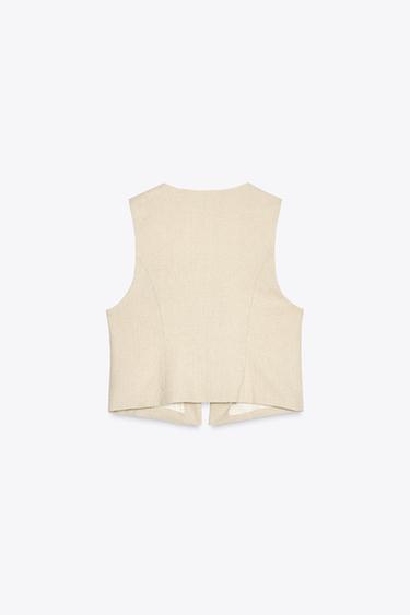 BEADED LINEN BLEND WAISTCOAT - Light beige by Zara - Image 6