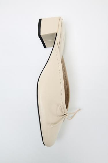 Zara LEATHER SLINGBACK BALLET FLATS WITH BOW - Off White