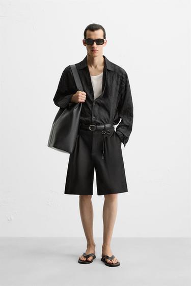 STRIPED FLOWING SHIRT - Black by Zara