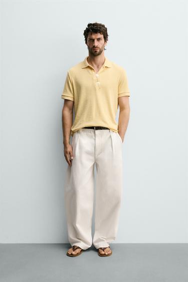 REGULAR FIT STRIPED JACQUARD POLO SHIRT - Yellow by Zara
