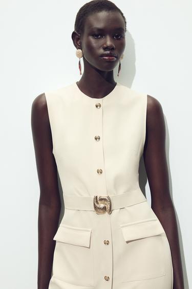 ROBE MIDI EN CRÊPE AVEC CEINTURE - Écru de Zara - Image 4