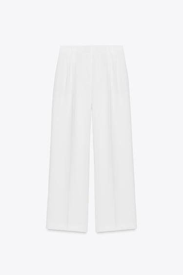 Zara 寬版打褶長褲 - 磨白色