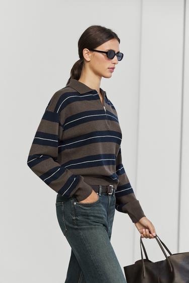 100% wool zip polo sweater — Navy blue 2