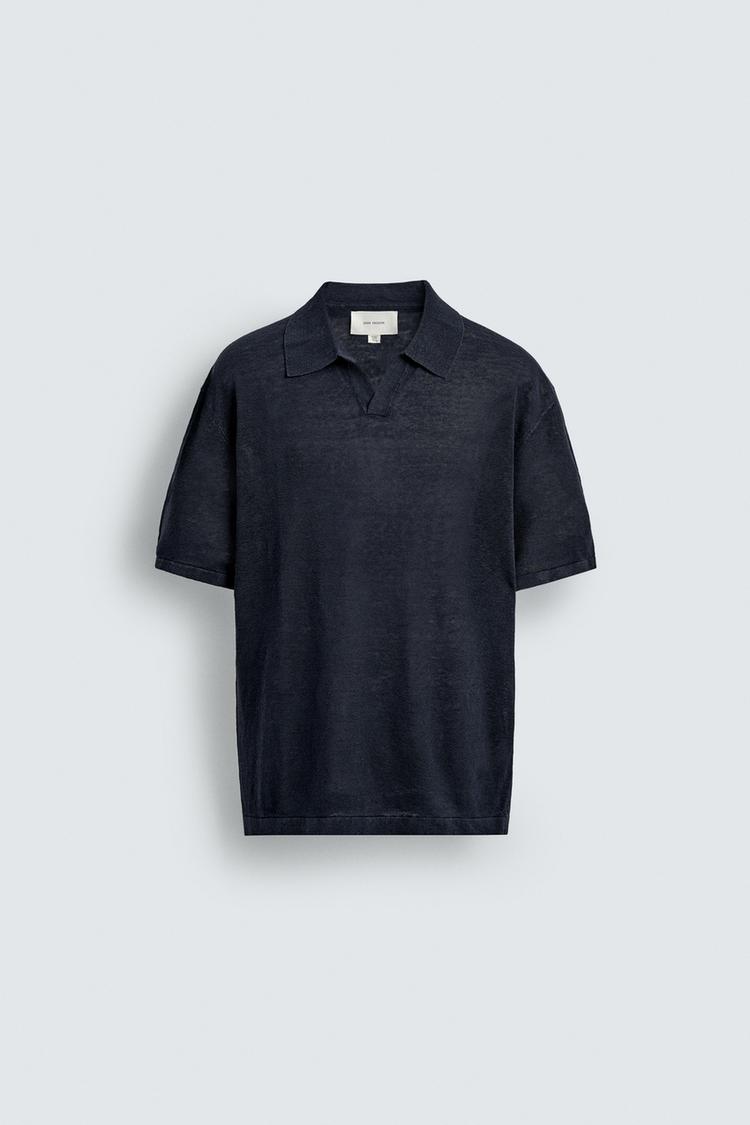 ZARA REGULAR FIT 100% LINEN KNIT POLO