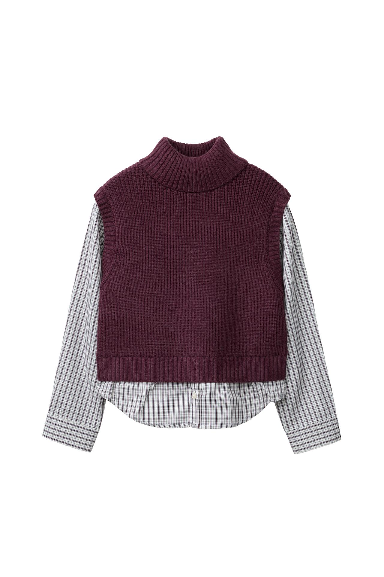 KNIT VEST COMBINED CHECKS SHIRT