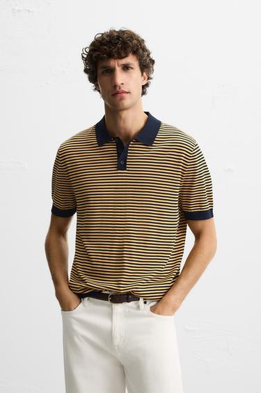 GESTREIFTES STRICK-POLOSHIRT - Orange von Zara