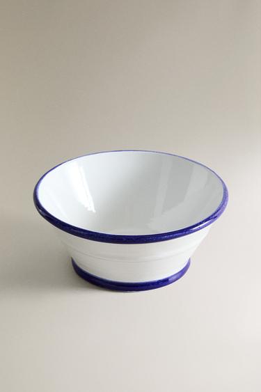 STONEWARE SALAD BOWL WITH CONTRAST RIM - White / Navy by Zara - Image 1
