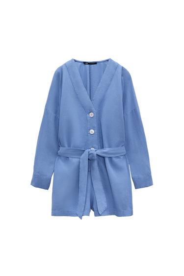 LINEN-BLEND PLAYSUIT WITH BELT