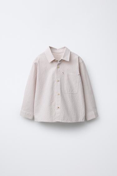 CHEMISE À POCHE À CARREAUX VICHY - Beige clair de Zara