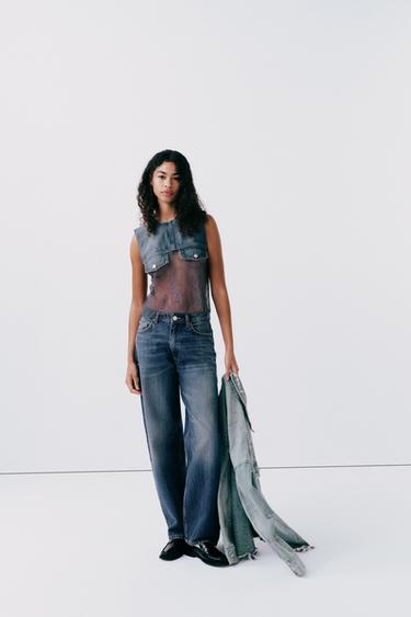 TOP EN JEAN ET DENTELLE - Bleu / Gris de Zara - Image 0