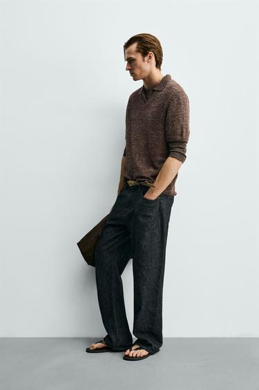 TEXTURED KNIT POLO SHIRT - Brown by Zara - Image 3