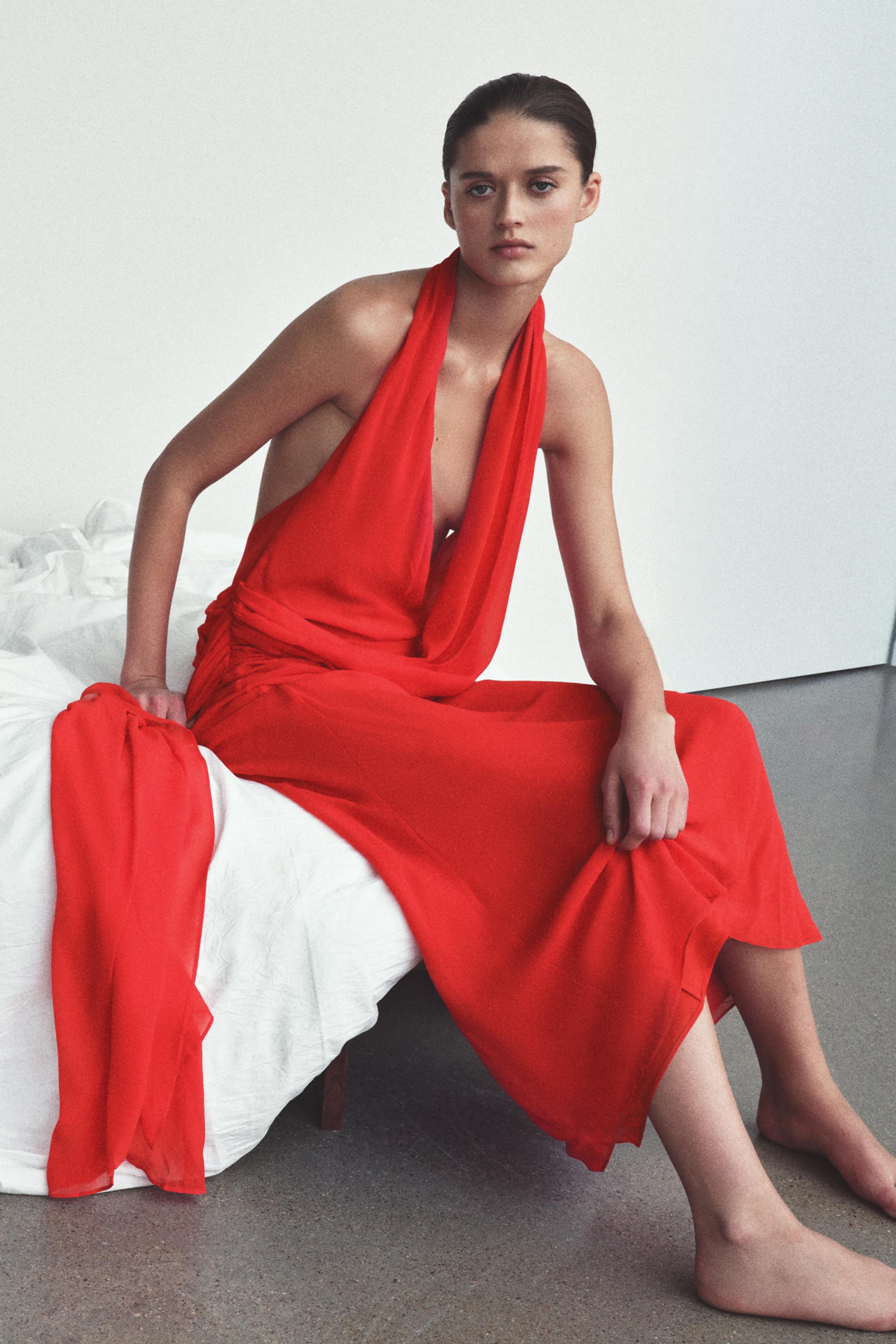 HALTER DRESS 100% VISCOSE FLOWY NECKLINE