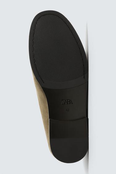 LEATHER LOAFERS WITH TASSELS - Taupe Grey by Zara - Image 3