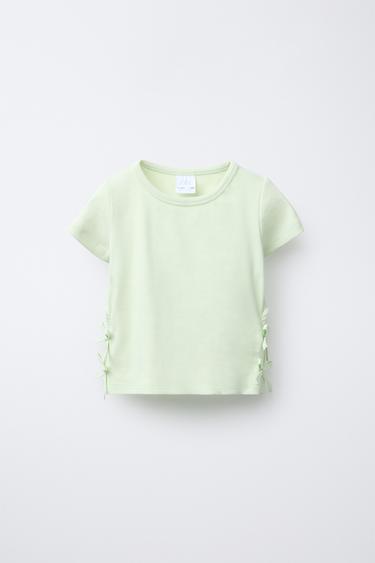 RIBBED CUT-OUT T-SHIRT WITH BOWS - Lime by Zara