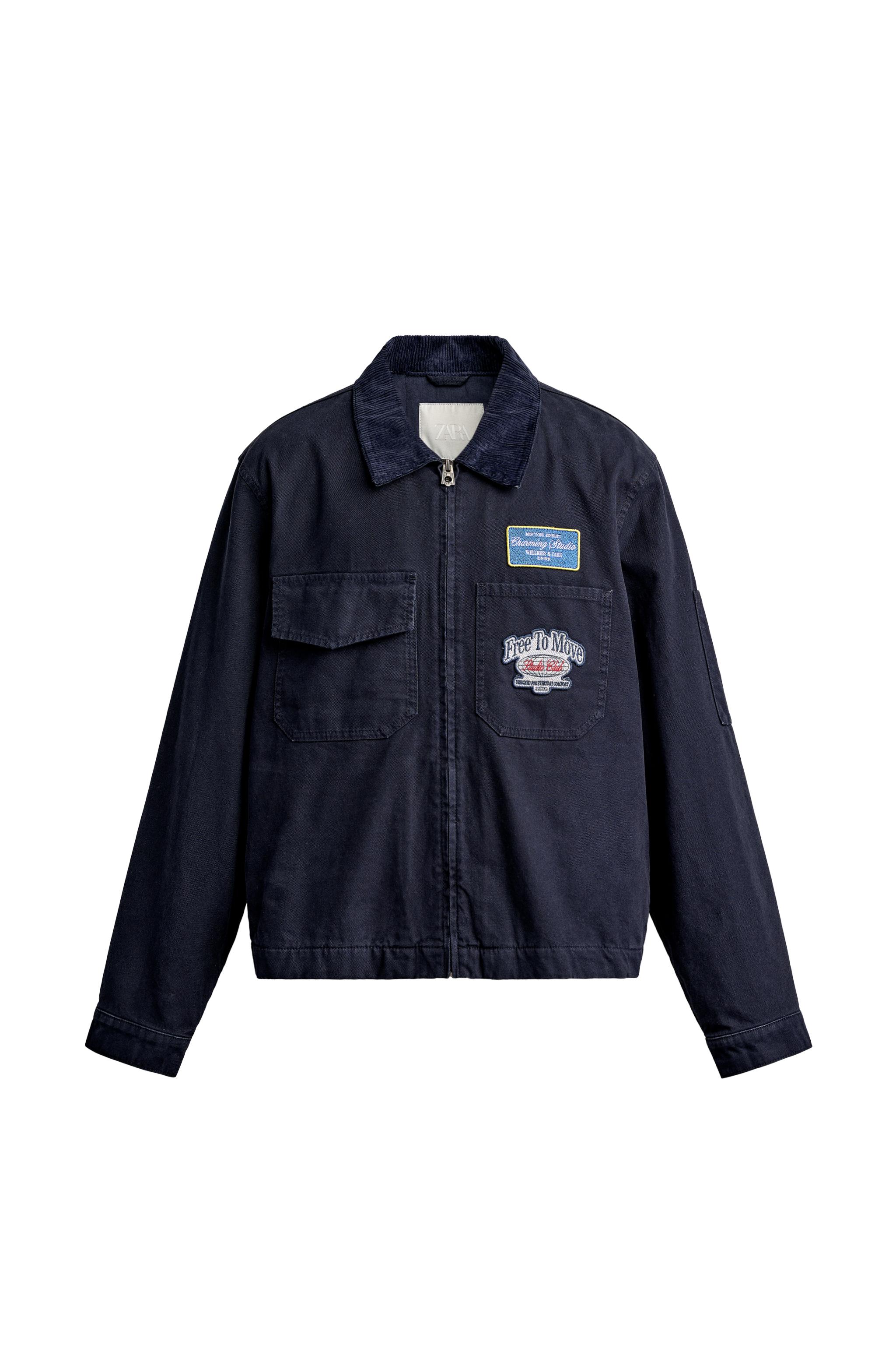 PATCHED DENIM JACKET WITH CONTRAST COLLAR - Blue | ZARA United States