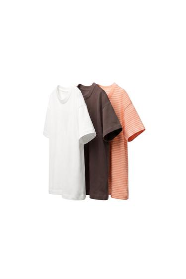 3-PACK OF STRIPED AND PLAIN T-SHIRTS - Tangerine by Zara