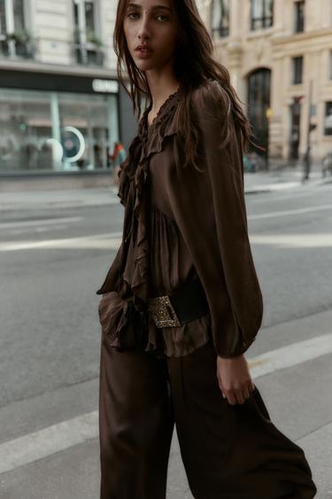 CHEMISE FLUIDE À VOLANTS - Marron de Zara