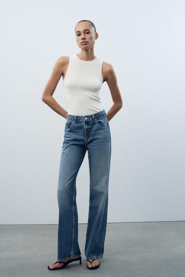 Zara STRAIGHT LEG MID RISE TRF JEANS - Navy blue - Image 0