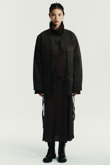 Zara SOFT MIDI SKIRT - Chocolate brown