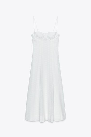 MIDI CORSET DRESS WITH CUTWORK EMBROIDERY - White by Zara - Image 7