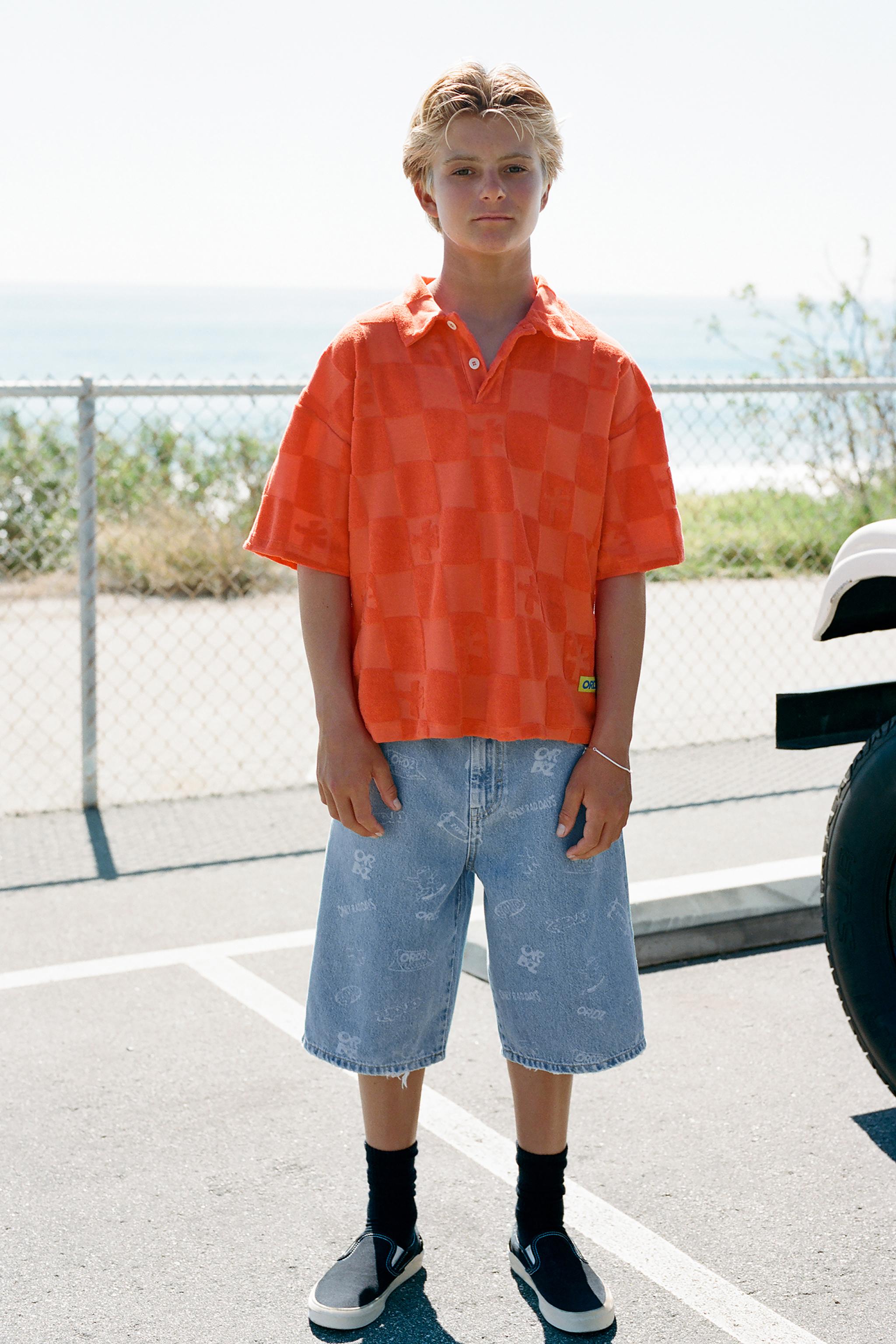 TOWELLING EFFECT POLO SHIRT WITH LOGO — Orange