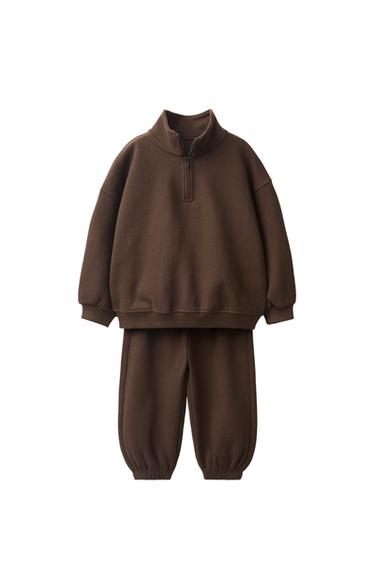 KOMPLET JOGGING BLUZË HOODIE DHE PANTALLONA JOGGER TË THJESHTA - Kafe e errët nga Zara