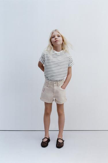 EMBROIDERED DENIM BERMUDA SHORTS - Ecru by Zara