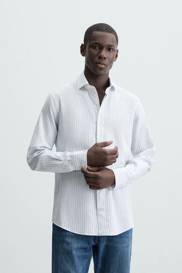 CAMISA ESTRUCTURA RAYAS - Azul / Blanco de Zara