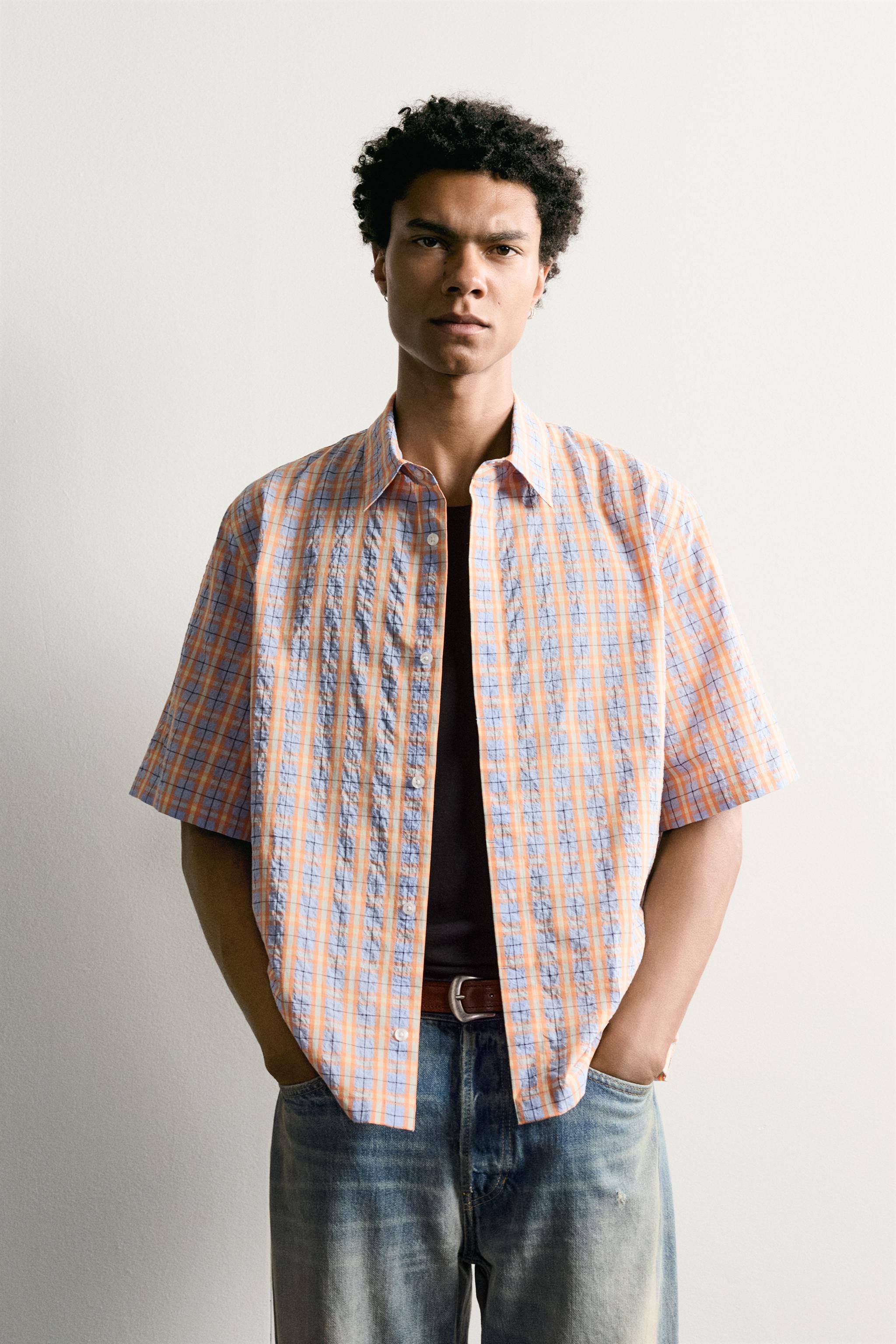 RELAXED FIT TEXTURED CHECK SHIRT — Multicoloured